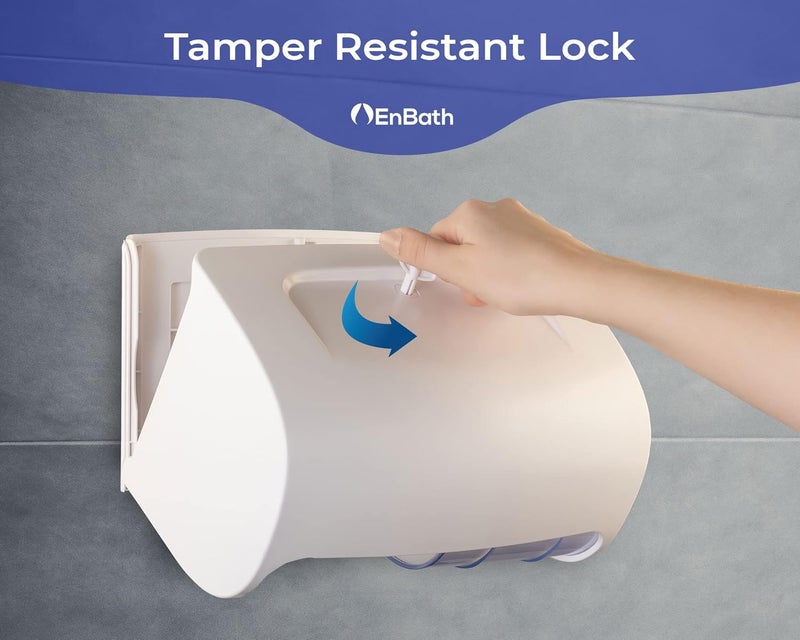 EnBath Commercial Toilet Paper Dispenser Wall Mount, Double (2 Roll) Locking Toilet Paper Holder (White), Compact Two Roll, Side by Side Design Tissue Paper Dispenser (Dispensador de Papel Higienico Doble) - Image 4